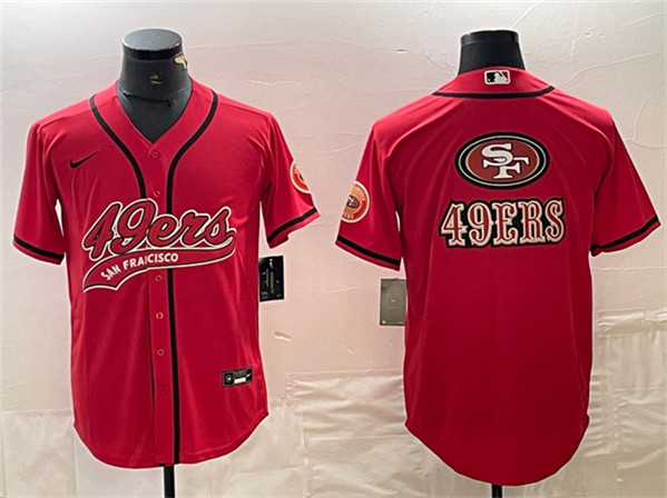 Mens San Francisco 49ers Red Team Big Logo With Patch Cool Base Stitched Baseball Jersey