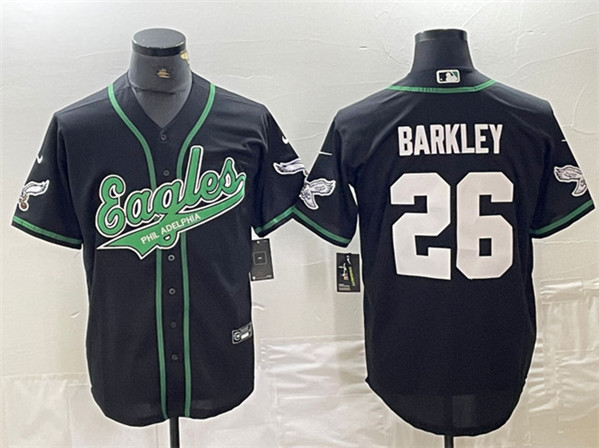 Men's Philadelphia Eagles #26 Saquon Barkley Black Cool Base Stitched Baseball Jersey