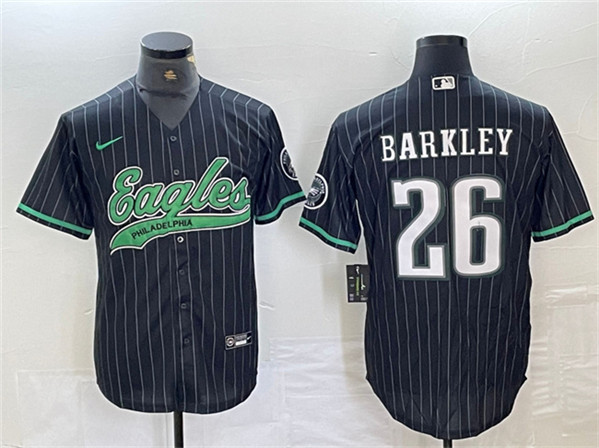 Men's Philadelphia Eagles #26 Saquon Barkley Black Cool Base Baseball Stitched Jersey