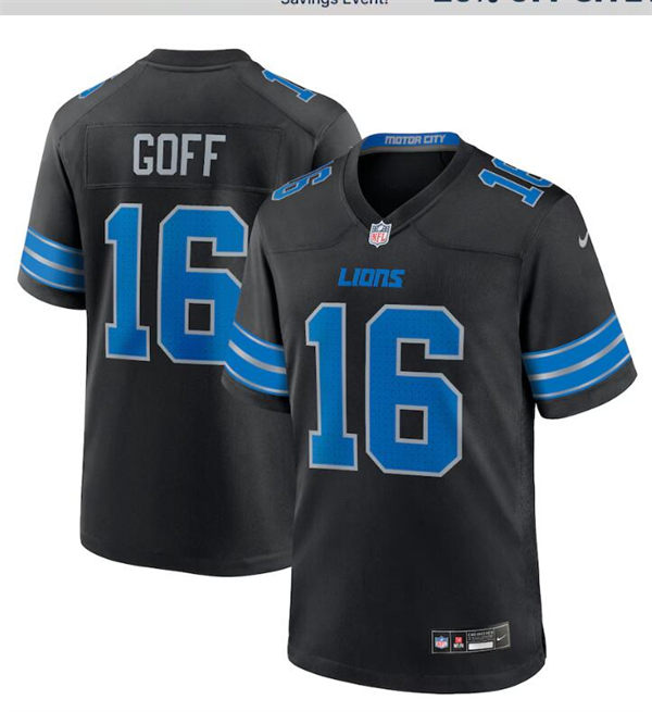 Men's Detroit Lions #16 Jared Goff Nike 2024 Black 2nd Alternate Limited Jersey