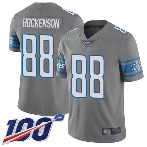 Nike Lions #88 T.J. Hockenson Gray Men's Stitched NFL Limited Rush 100th Season Jersey