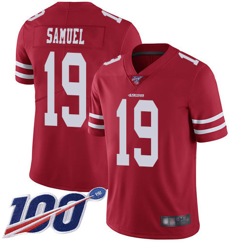 Nike 49ers #19 Deebo Samuel Red Team Color Men's Stitched NFL 100th Season Vapor Limited Jersey