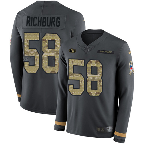 Nike 49ers #58 Weston Richburg Anthracite Salute to Service Men's Stitched NFL Limited Therma Long Sleeve Jersey