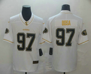 Men's San Francisco 49ers #97 Nick Bosa White 100th Season Golden Edition Jersey