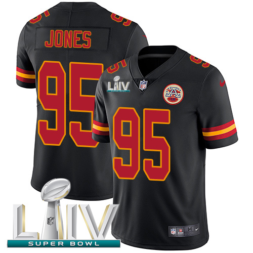 Nike Chiefs #95 Chris Jones Black Super Bowl LIV 2020 Men's Stitched NFL Limited Rush Jersey