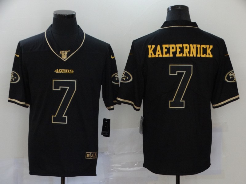 Men's San Francisco 49ers #7 Colin Kaepernick Black 100th Season Golden Edition Jersey