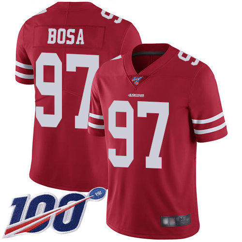 Size XXXXL 49ers #97 Nick Bosa Red Team Color Men's Stitched Football 100th Season Vapor Limited Jersey