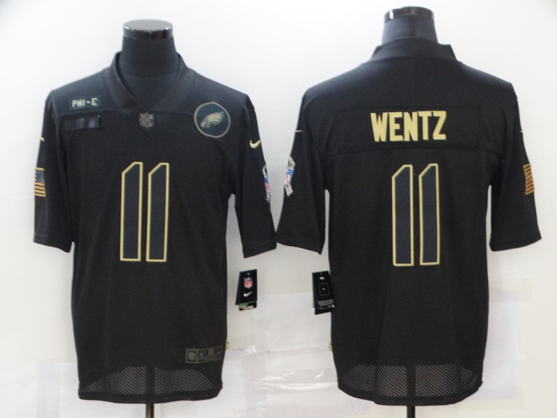 Men's Philadelphia Eagles #11 Carson Wentz Black 2020 Salute To Service Stitched NFL Nike Limited Jersey