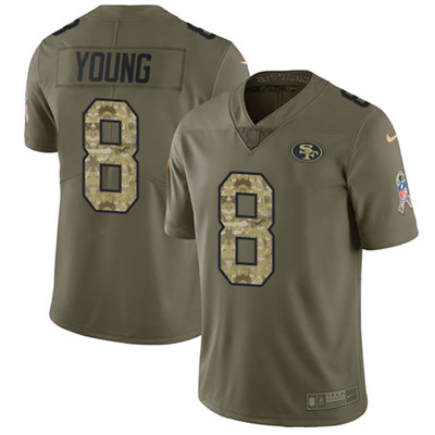 Nike 49ers #8 Steve Young Olive Camo Men's Stitched NFL Limited 2017 Salute To Service Jersey