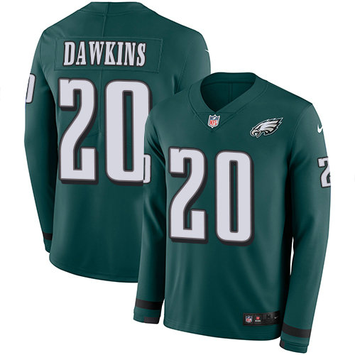 Nike Eagles 20 Brian Dawkins Midnight Green Team Color Men's Stitched NFL Limited Therma Long Sleeve Jersey