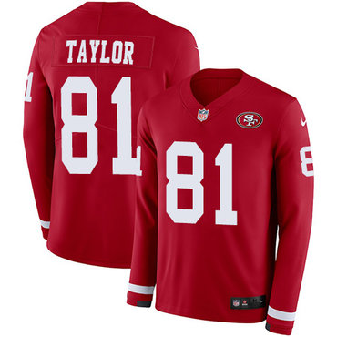 Nike 49ers #81 Trent Taylor Red Team Color Men's Stitched NFL Limited Therma Long Sleeve Jersey