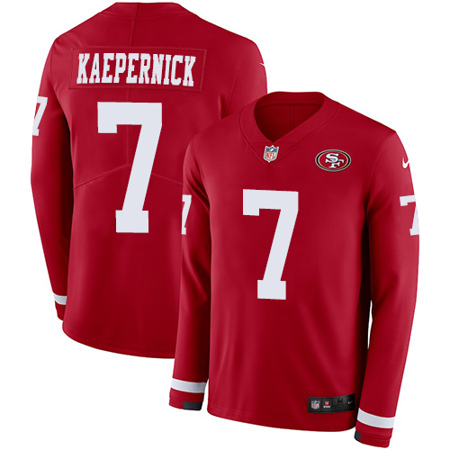 Nike 49ers #7 Colin Kaepernick Red Team Color Men's Stitched NFL Limited Therma Long Sleeve Jersey