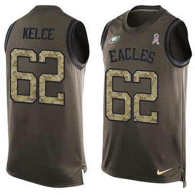 Men's Philadelphia Eagles #62 Jason Kelce Green Salute to Service Hot Pressing Player Name & Number Nike NFL Tank Top Jersey