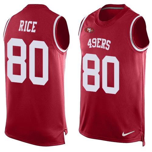 Men's San Francisco 49ers #80 Jerry Rice Red Hot Pressing Player Name & Number Nike NFL Tank Top Jersey