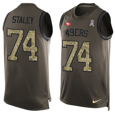 Men's San Francisco 49ers #74 Joe Staley Green Salute to Service Hot Pressing Player Name & Number Nike NFL Tank Top Jersey