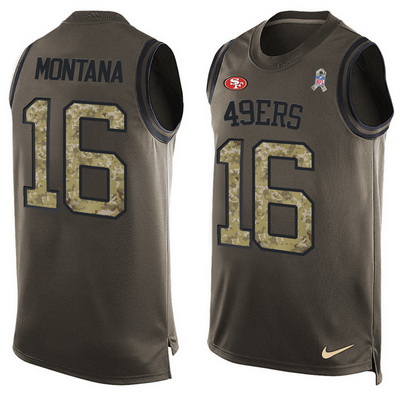 Men's San Francisco 49ers #16 Joe Montana Green Salute to Service Hot Pressing Player Name & Number Nike NFL Tank Top Jersey