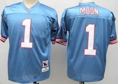 Houston Oilers #1 Warren Moon Light Blue Throwback Jersey