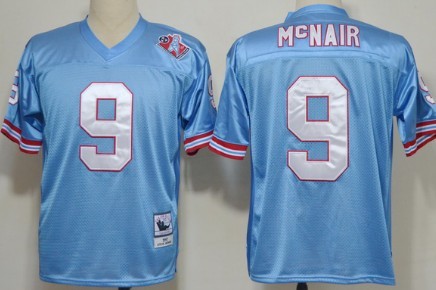 Houston Oilers #9 Steve McNair Light Blue Throwback Jersey