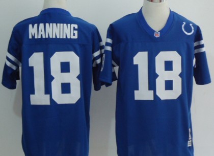 Indianapolis Colts #18 Peyton Manning Blue Short-Sleeved Throwback Jersey