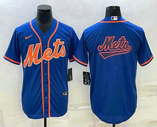 Men's New York Mets Big Logo Navy Blue Cool Base Stitched Baseball Jersey