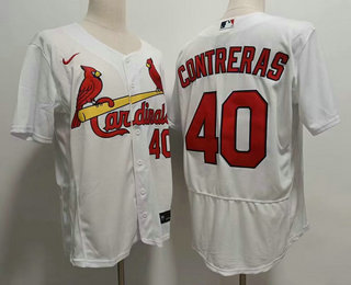 Men's St Louis Cardinals #40 Willson Contreras White Stitched MLB Flex Base Nike Jersey