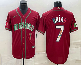 Men's Mexico Baseball #7 Julio Urias Number 2023 Red Blue World Baseball Classic Stitched Jerseys