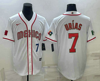 Men's Mexico Baseball #7 Julio Urias Number 2023 White World Baseball Classic Stitched Jersey1