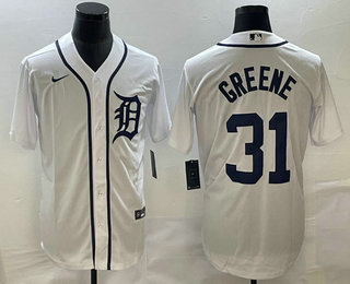 Men's Detroit Tigers #31 Riley Greene White Cool Base Stitched Jersey