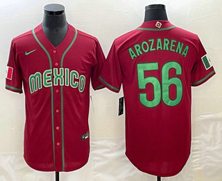 Men's Mexico Baseball #56 Randy Arozarena 2023 Red World Classic Stitched Jersey