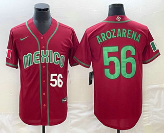 Men's Mexico Baseball #56 Randy Arozarena Number 2023 Red World Classic Stitched Jersey