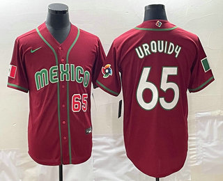 Men's Mexico Baseball #65 Giovanny Gallegos Number 2023 Red World Classic Stitched Jersey1