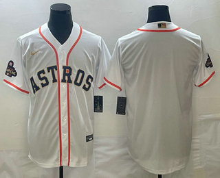 Men's Houston Astros Blank 2023 White Gold World Serise Champions Patch Cool Base Stitched Jersey