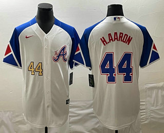 Men's Atlanta Braves #44 Hank Aaron Number White 2023 City Connect Cool Base Stitched Jerseys