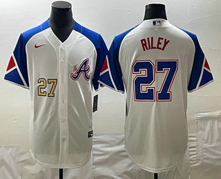 Men's Atlanta Braves #27 Austin Riley Number White 2023 City Connect Cool Base Stitched Jersey