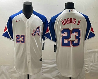 Mens Atlanta Braves #23 Michael Harris II Number White 2023 City Connect Cool Base Stitched Jersey