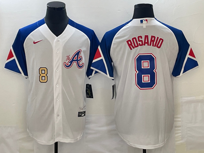 Men's Atlanta Braves #8 Eddie Rosario Number White 2023 City Connect Cool Base Stitched Jerseys