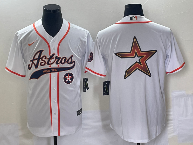 Men's Houston Astros White Team Big Logo Cool Base Stitched Baseball Jersey1