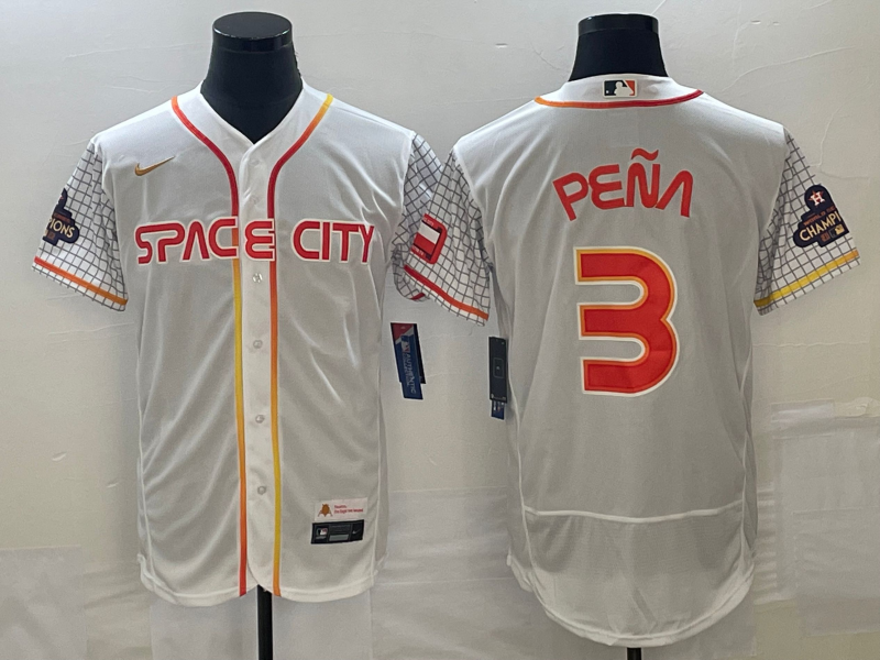 Men's Houston Astros #3 Jeremy Pena Number White 2023 City Connect Flex Base Stitched Jersey3