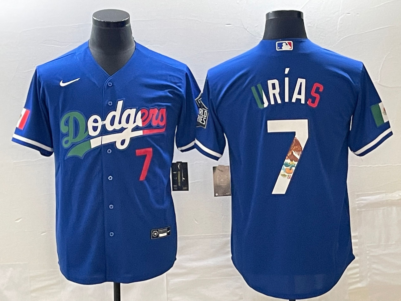 Men's Los Angeles Dodgers #7 Julio Urias Number Blue Cool Base Stitched Jersey3