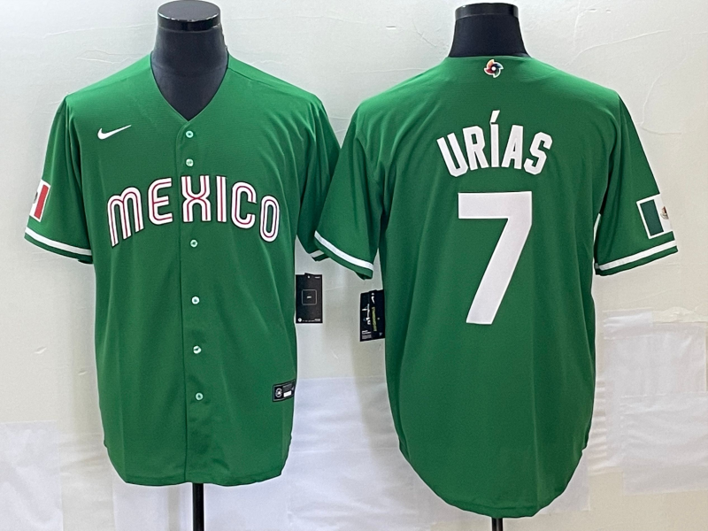 Men's Mexico Baseball #7 Julio Urias Green 2023 World Baseball Classic Stitched Jersey1