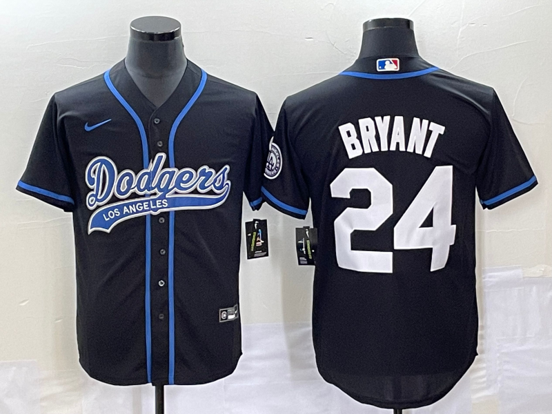 Men's Los Angeles Dodgers #24 Kobe Bryant Black With Patch Cool Base Stitched Baseball Jersey