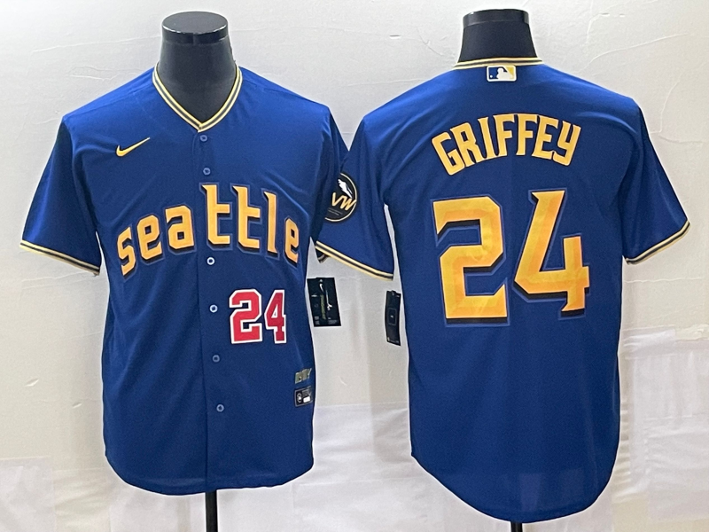 Men's Seattle Mariners #24 Ken Griffey Number Blue 2023 City Connect Cool Base Stitched Jersey1