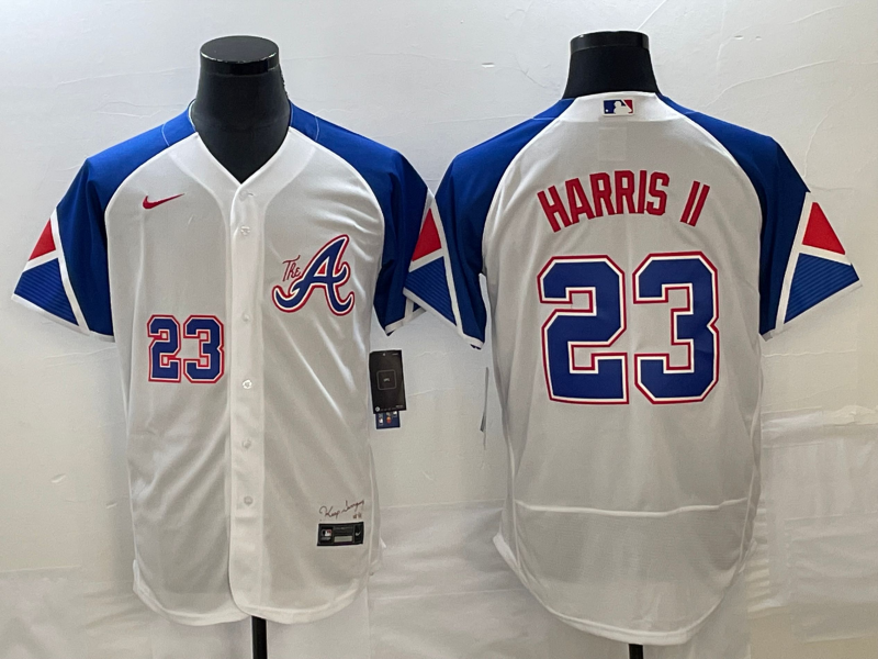 Men's Atlanta Braves #23 Michael Harris II Number White 2023 City Connect Flex Base Stitched Baseball Jersey1