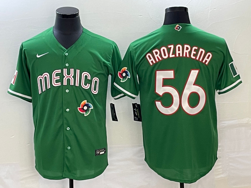 Men's Mexico Baseball #56 Randy Arozarena 2023 Green World Classic Stitched Jersey1