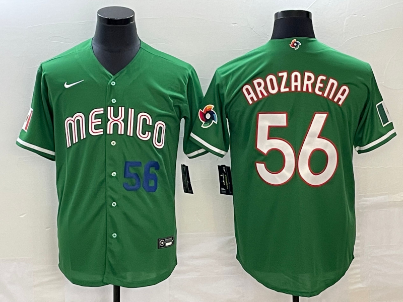 Men's Mexico Baseball #56 Randy Arozarena Number 2023 Green World Classic Stitched Jersey