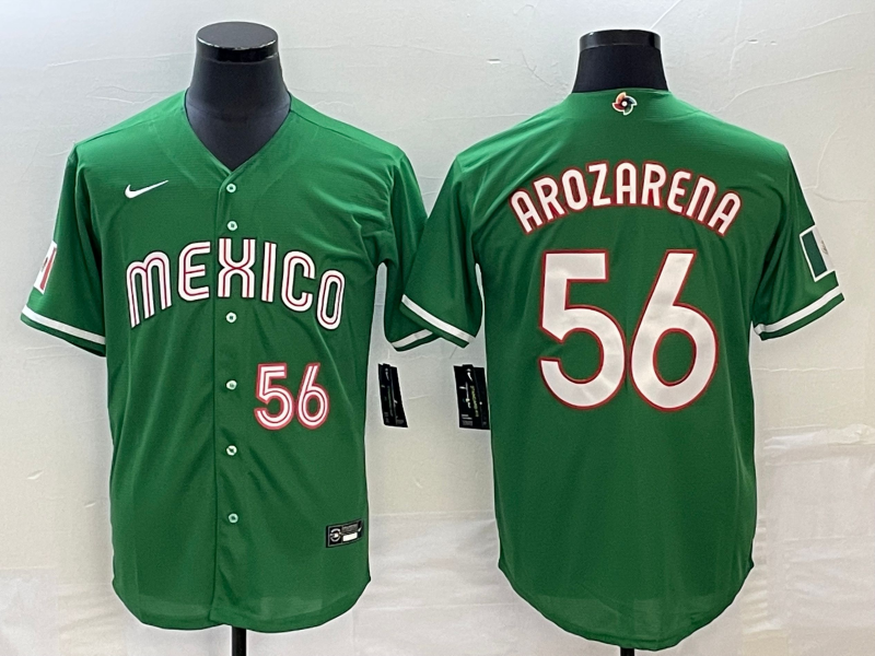 Men's Mexico Baseball #56 Randy Arozarena Number 2023 Green World Classic Stitched Jersey2