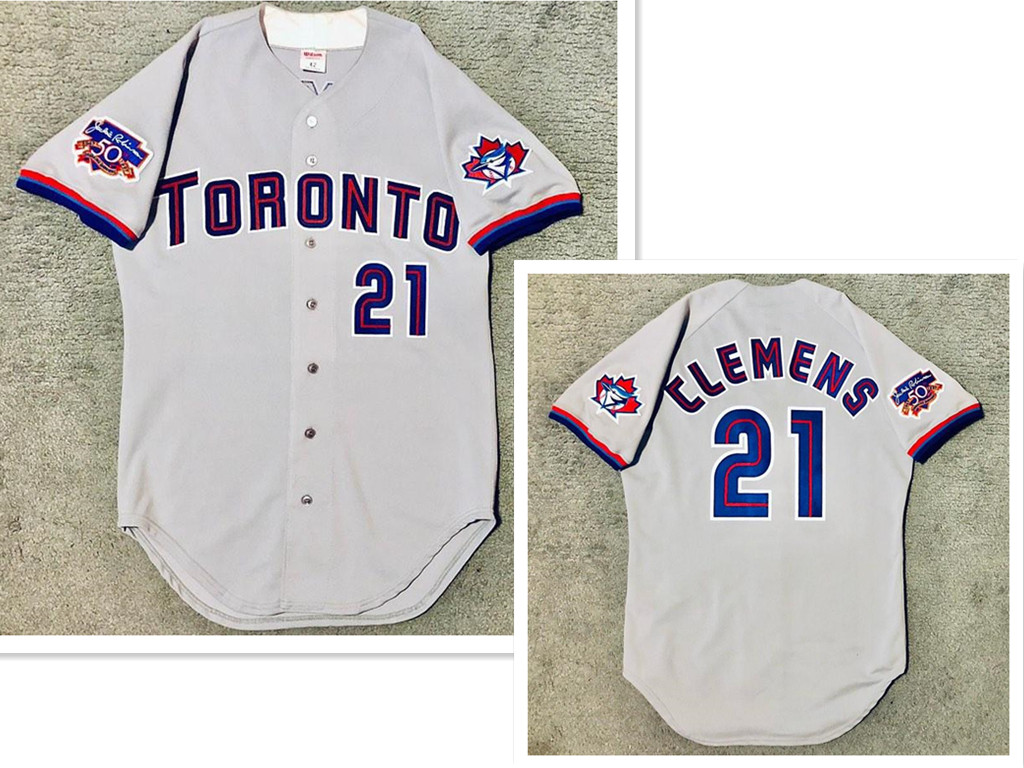 Men's Toronto Blue Jays #21 Roger Clemens Grey Stitched MLB Jersey