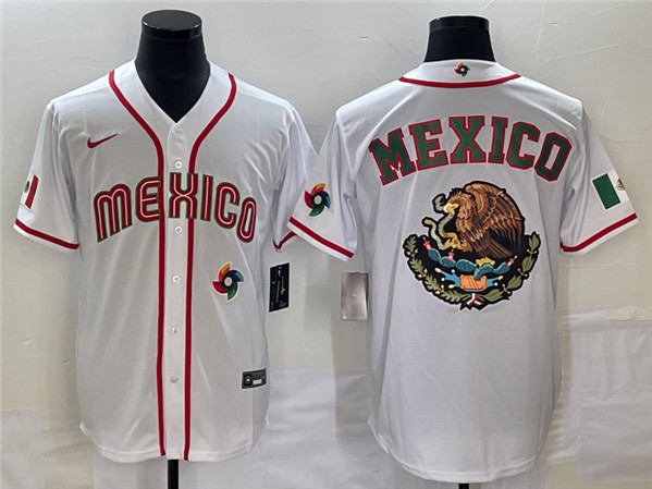 Men's Mexico Baseball 2023 White Team Big Logo World Baseball Classic Stitched Jersey1