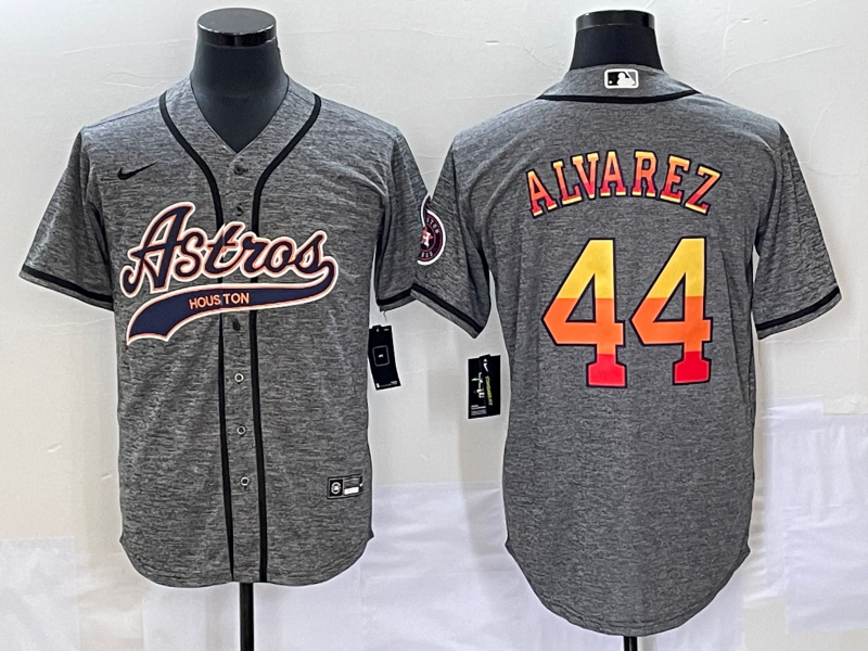 Men's Houston Astros #44 Yordan Alvarez Grey Gridiron Cool Base Stitched Baseball Jersey