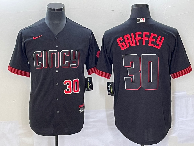 Men's Cincinnati Reds #30 Ken Griffey Jr Number Black 2023 City Connect Cool Base Stitched Jersey1